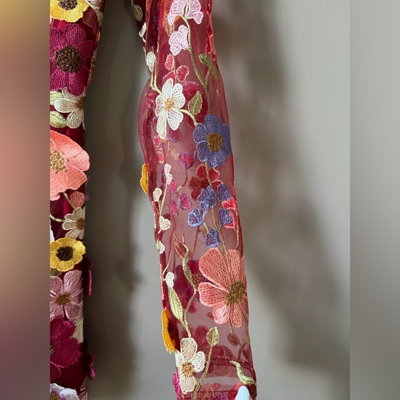 Vici Vibrant Floral Long Mesh Sleeve mini Dress size S new with tags - Picture 4 of 10